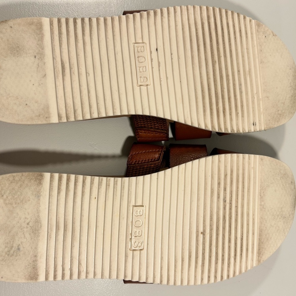 BOBS Skechers Slide Sandals Womens Size 7 Cognac Brown Cutout Comfort Slides - Picture 10 of 11